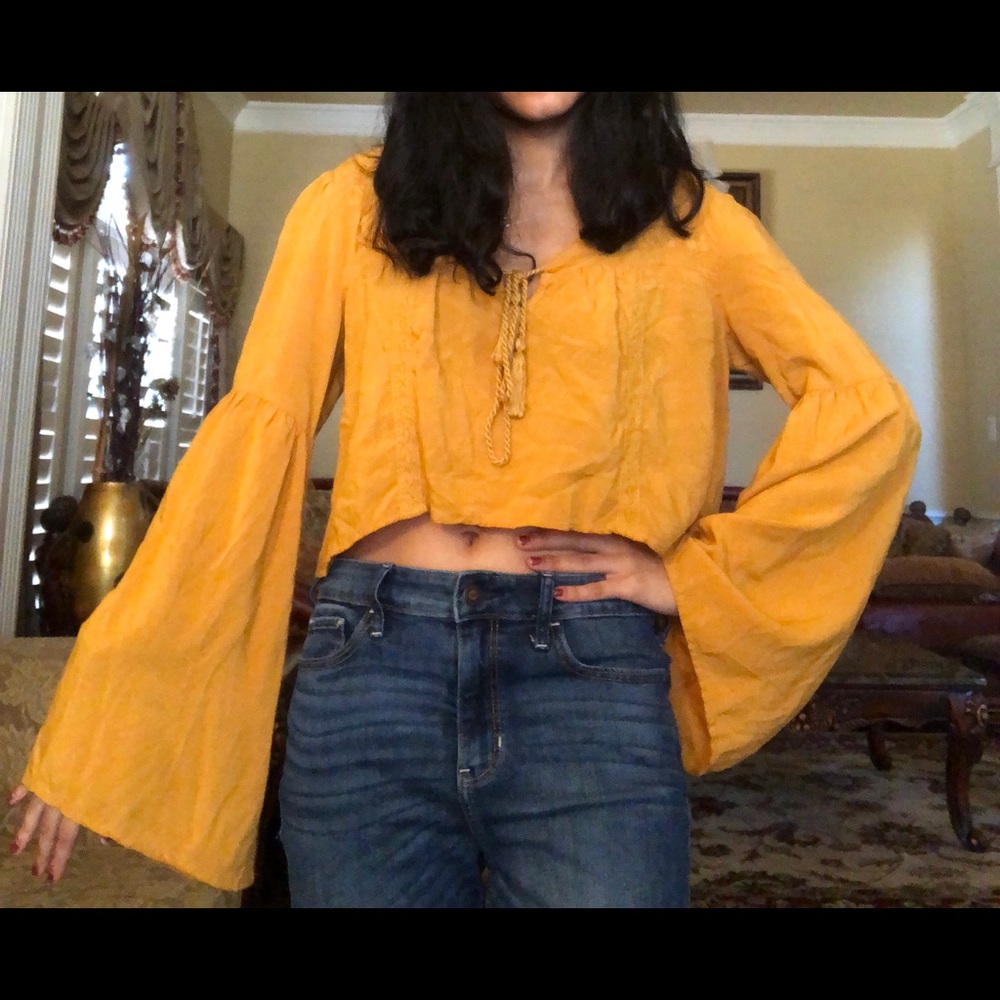 Mustard Yellow Bell Sleeve Top